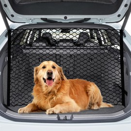 PORFOYO Car Protective Net Barrier, 120 x 90 cm, Dog Luggage Net, Back Seat with Hook, Dog Back Seat Barrier, Car Safety Net, Back Seat Barrier, Separation Net for Pets, Car, Double Layer