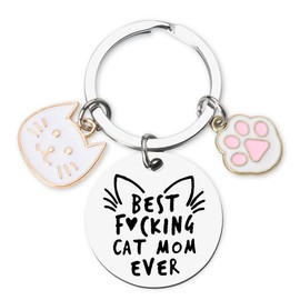 Best Cat Mom Keychain for Women Girls Cat Mom Mother's Day Gifts for Mom Grandma Birthday Gift for Pet Cat Lovers Gifts for Cat Pet Owners Gifts for Daughter Friends Bff Sister Funny Keychains