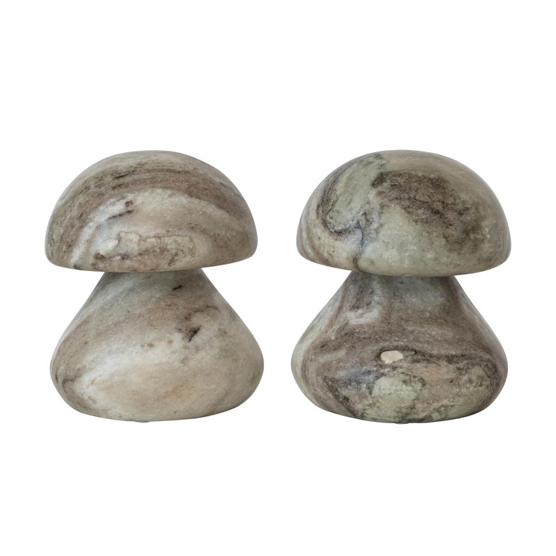 Creative Co-Op 2-Piece Marble Mushroom Shaped Bookends, Mint Chocolate Mélange