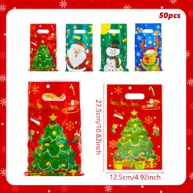 50pcs Christmas Party Bags for Girls Boys, Children Goodie Bags, Little Xmas Bag Candy Treat Bags Loot Bag for Kids Birthday Christmas Party Fillers Bags H6-SDYHSTD