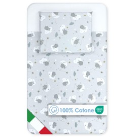 baby idea Next To Me 3 Piece Bedding Set Compatible with Newborn Crib 83 x 50 cm Cot Bed Sheet Patterned Fitted Sheet + Pillowcase 100% Cotton Oeko Tex Certified