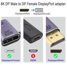 QIANRENON DP to DP Adapter 8K @ 60Hz DP1.4 Male to DP1.4 Female DisplayPort Connector Extended DP Connection with Hanging Hole and LED Light for HDTV Laptop Monitors Home Theater Pack of 2