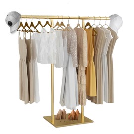 QJSZMEI Gold Racks for Boutique, Gold Garment Rack, Double Pole Supported Stable Metal Retail Clothes Stand, Freestanding Clothes hanging Rack in Bedroom and Laundry Room (gold, 39.37X51.18in)