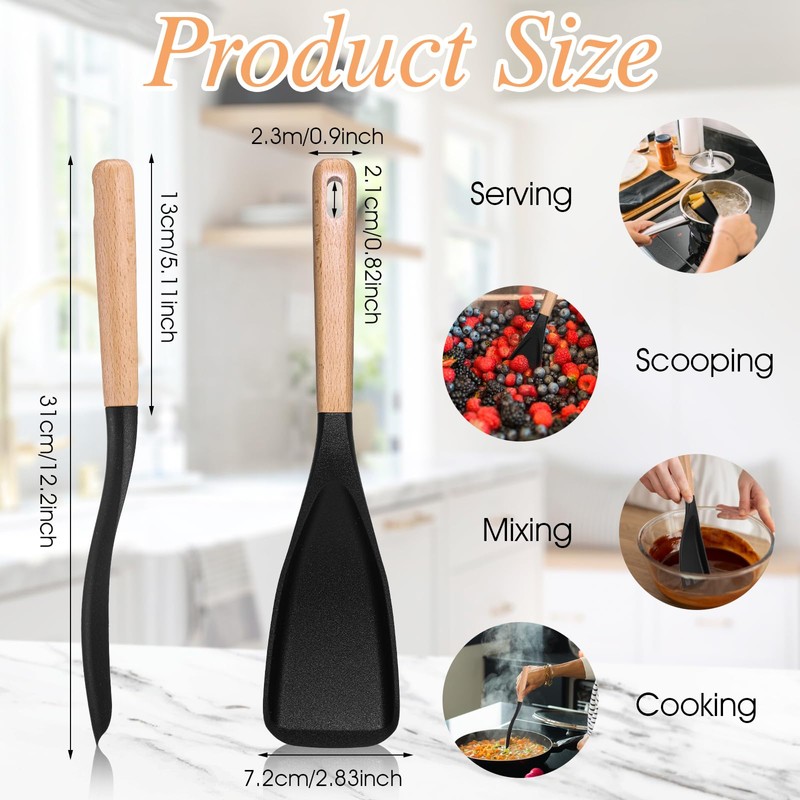 cobee 4PCS 12 Inch Silicone Cooking Spoon for Nonstick Cookwares,