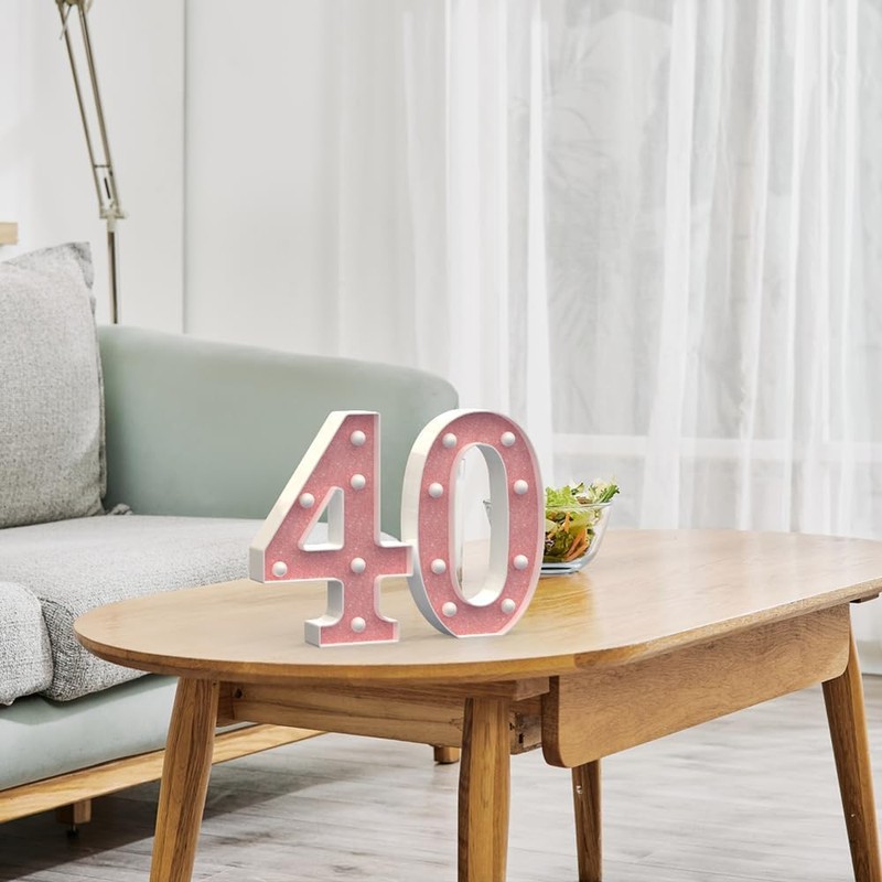 Light Up Number,Two Pink Glitter Number 40 Signs, Night Lights,