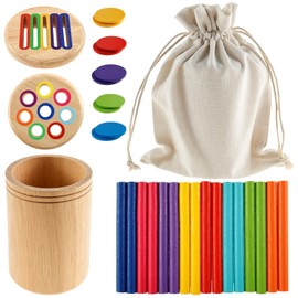 PATNFR Montessori Toys for 1-3 Year Old Wooden Color Sorting Stick Toy Color Matching Toy Sorting and Matching Game Educational Learning Toddler Toys for Kids