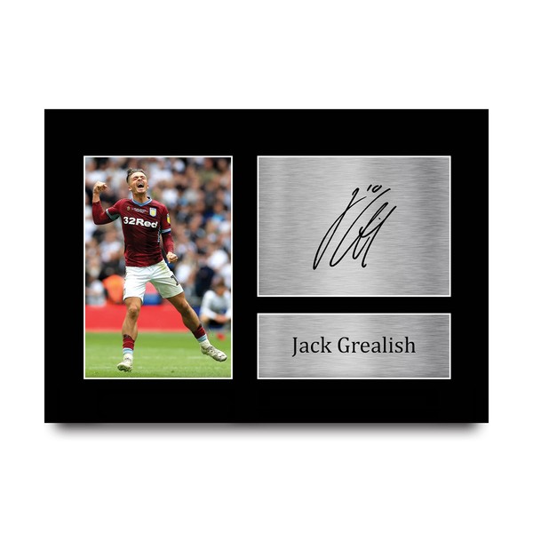 HWC Trading A4 Jack Grealish Aston Villa Cadeaux imprimés photo autographe signée pour les fans de football et les supporters - A4