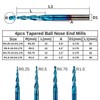 Genmitsu 4pcs 2-Flute Tapered Ball Nose End Mills Tungsten Carbide