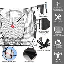 AOLIGEIJS 6'X6' Baseball Softball Practice Net,Pitching Net,Batting Net,with Baseball Tee,Bonus Strike Zone,Target and Bow Frame,for Hitting,Pitching,Catching