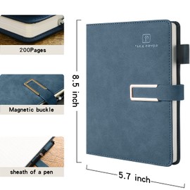 Lined Journal Notebook Ruled Faux Leather Hardcover Magnetic Clasp Cover, Pen Loop, Medium 5.7 x 8.3 Inches, 120 GSM Cardboard, Gift (Dark Blue)