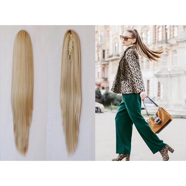 CiCiCa-“PT04”, Synthetic Ponytail Extension with Jaw/Claw Clip and Drawstring, 26