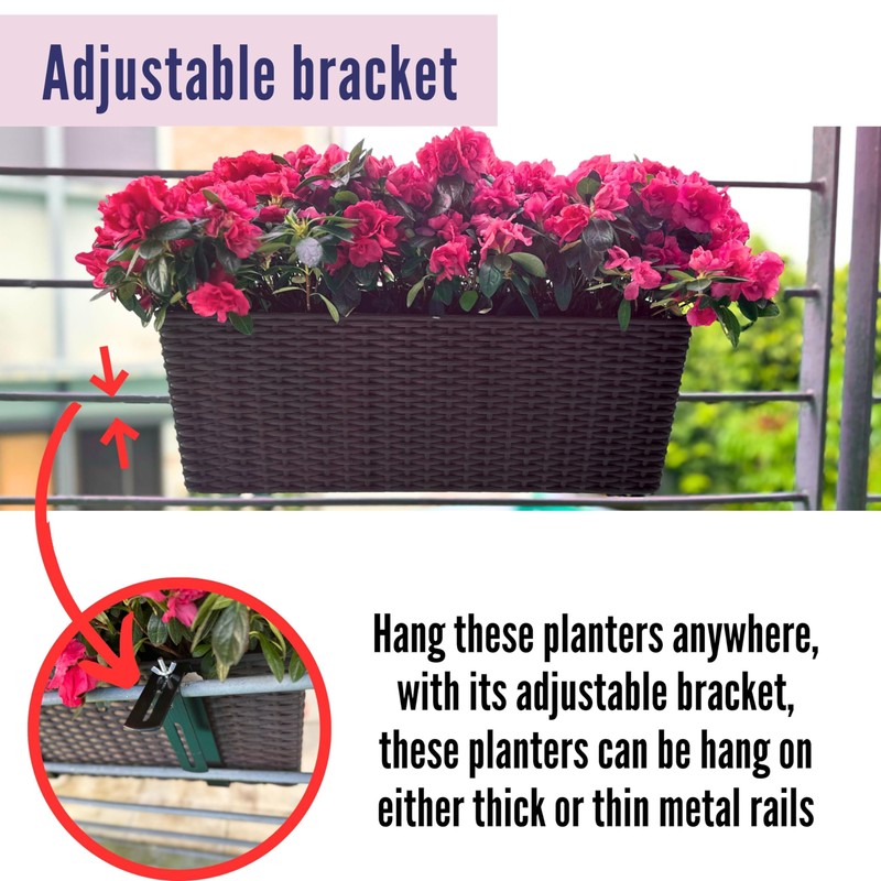 LaLaGreen Deck Railing Planter Box (4 Pack, 20 Inch) Brown