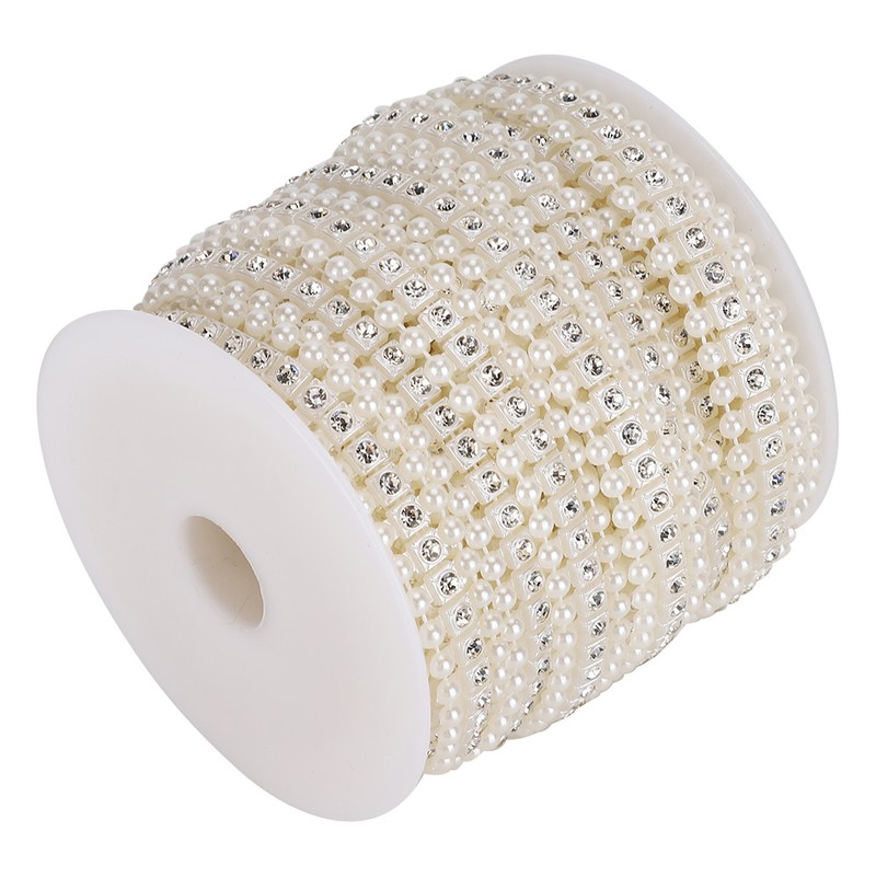 10m Beautiful Faux Pearl Bead String with Artificial Diamonds Decoration