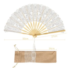 iZoeL Hand Fan Lace White Fan Wedding Fan Bridal Fan Folding Fan Dance Fan for Wedding with Linen Gift Bag (White Lace XL), White