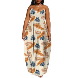 UOUA Hawaiian Dresses for Women Plus Size Sundress Luau Party Summer Curvy Maxi Tropical Boho Beach Dress Khaki 2XL