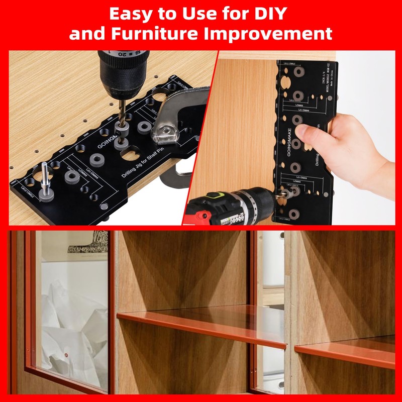 GOINGMAKE Shelf Pin Jig 1/4 Inch Aluminum Alloy Shelf Pin