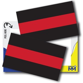 Thin Red Line Flag Adhesive Decal Stickers, 3x5 inches, 2 Pack Red and Black, in Support of Our Firefighters and Local Fire Departments, for Vehicles, Laptops, Made in USA