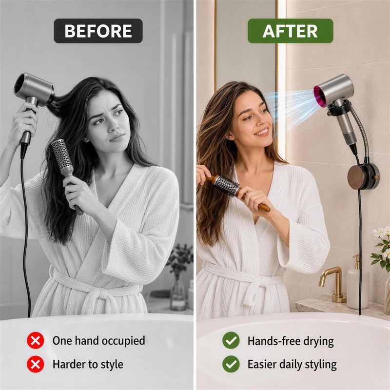 Hands Free Hair Dryer Holder Wall Mount, Reusable Suction Cup
