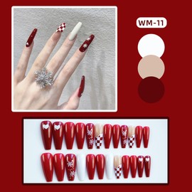 fdsmall Christmas False Nails Long 24 Pieces Press on Nails Christmas False Nails Long Press on Nails Artificial Full Cover Nail Tips Stick on Nails for Christmas Nail Art (06)