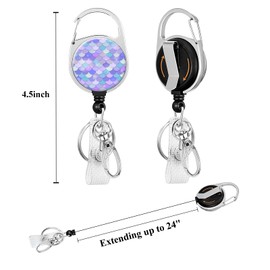 ID Badge Holder with Detachable Lanyard,Retractable Heavy Duty Badge Reel Vertical ID Card Protector Case for Teacher Nurse Work Office(Lanyard Blue Purple Mermaid)