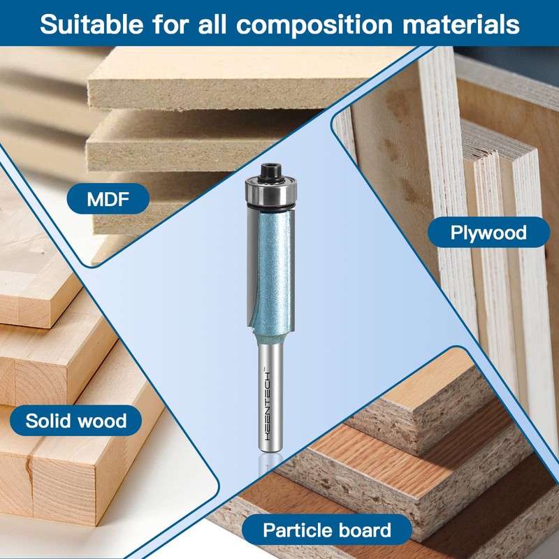 KEENTECH Bearing Flush Trim Router Bits with 1/4" Shank, 1/4"