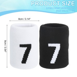 PATIKIL Sports Wristband Sweatbands for Men and Women, 2 Pcs Breathable Tennis Wrist Bands Absorbent Sweat Band Number 7 for Basketball Football Baseball Running Gym, Black/White