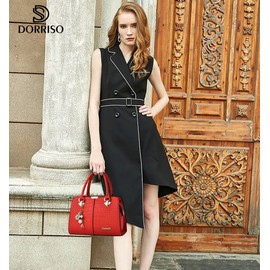 DORRISO Women Handbags Fashion Hanging Ornaments Shoulder Bag PU Leather Tote Bag Travel Casual Elegant Ladies Messenger Bag Top Handle Bag Red A