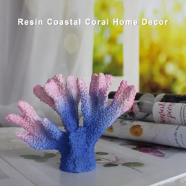 Afadorable Resin Coastal Coral Home Decor, Faux Coral Reef Decorations for Home, Beach Theme Living Room Bedroom Cabinet Shelf Tabletop Decor Wedding Party Ocean Theme Statue (Blue Pink)