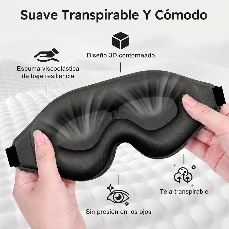 Kit de Sueño Profundo, Antifaz para Dormir 3D 100% Oscuridad