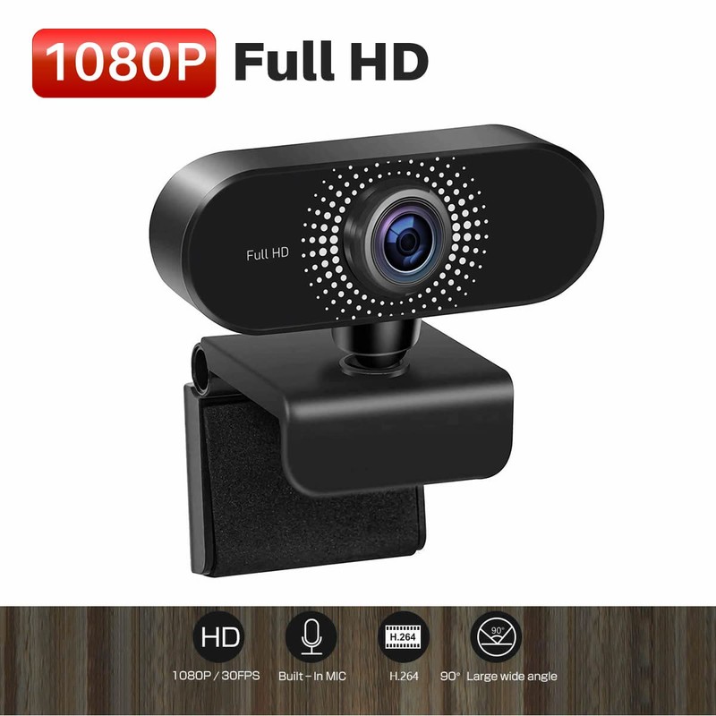 Full HD 1080P Webcam With Microphone, Privacy Cover, USB Computer