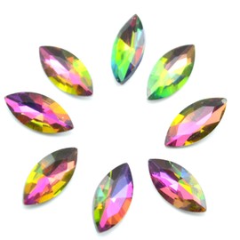 Catotrem Horse Eye Shape Crystal Clear Glass Rhinestones Pointback Fancy Stones Inlay for Necklace Wedding Dress Decorations7x15mm(50pcs-Vitrail Medi)