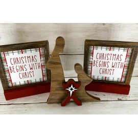 AGD Christmas Decor - Nativity Holy Family Manger Farmhouse Set 3pc
