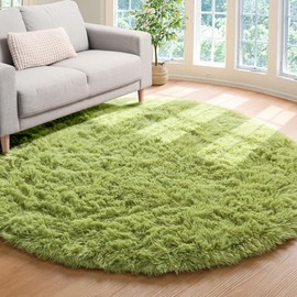Soft Round Rug for Bedroom, 4'X4' Green Rug for Nursery Room, Fluffy Carpet for Kids Room, Shaggy Floor Mat for Living Room, Furry Area Rug for Baby, Teen Room Decor for Girls Boys