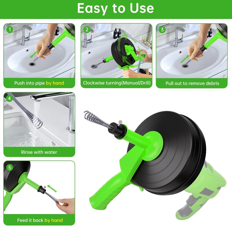 SYANSPAN Heavy Duty Dual Mode (Manual/Automatic) Plumbing Auger, Clog Remover