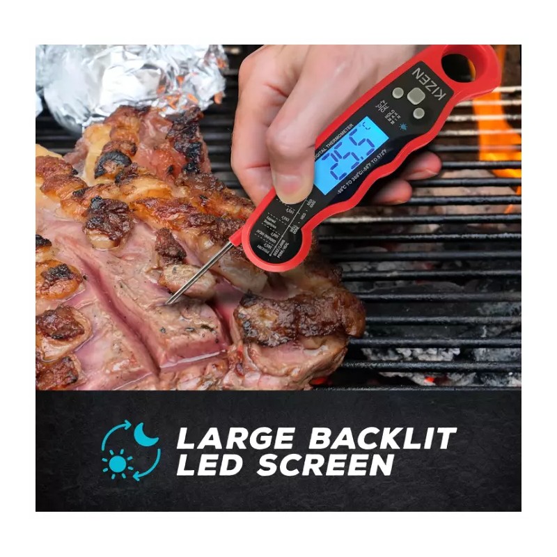 Kizen Digital Waterproof Instant Read Meat Thermometer - Black Red-NEW/SEALED
