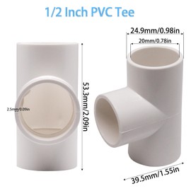 ZHMEINA 1/2" Tee 3 Way PVC Pipe Fitting, 6 Pack PVC Elbow Corner Fittings, White Pipe Connector Adapter for Build Furniture, DIY Garden Shelves, Greenhouse, Shed (Socket x Socket x Socket)