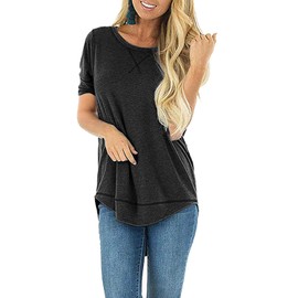 JomeDesign Summer Tops for Women Short Sleeve Side Split Casual Loose Tunic Top Black X-Large