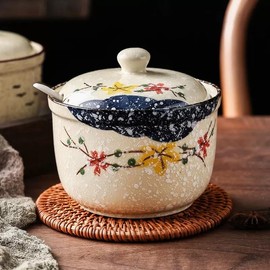 TuYines Ceramic Sugar Bowl with Lid and Spoon, Spice Jars, Christmas Sugar Bowl, Spice Jar with Lid for Salt, Cheese