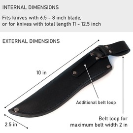 Black Genuine Leather Knife Sheath for Fixed Blade Knives Holster Fits 6.5, 7, 8 Inch Blade Camping Hunting Bushcraft Knife with Belt Loop V791