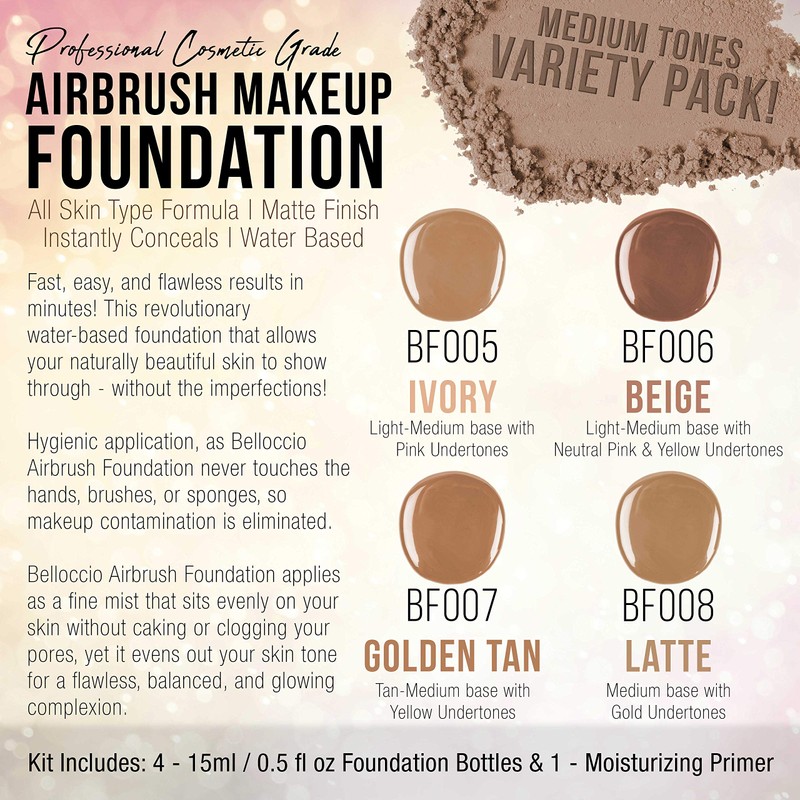 Belloccio Medium Color Shade Foundation Set - Professional Cosmetic Airbrush