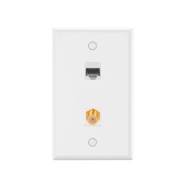 VCE 2-Port Ethernet Coax Wall Plate (UL Listed), Coax and Ethernet Wall Outlet with CAT6 Keystone Coupler and 3GHz Gold Plated Coaxial Keystone Jack Insert