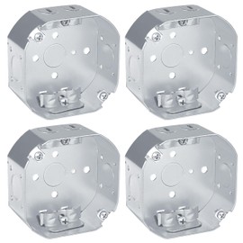 OHLECTRIC 4” Welded Octagon Steel Electrical Box (4 Pack)| 1-1/2" Deep Box with 1/2” Knockouts and NM Clamps, Fire Rated | Ideal for Lighting Fixtures, Switches and Receptacles