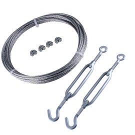 AOMIKITSTU Wire Rope Set, 10 m 4 mm 6 x 7 Rope Suspension Wire Rope, Steel Cable with 2 Turnbuckles M8 Hooks and 4 M4 Collets