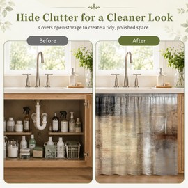 Cabinet Curtain, 28"W x 51"L, Brown Sink Skirt for Kitchen Bathroom