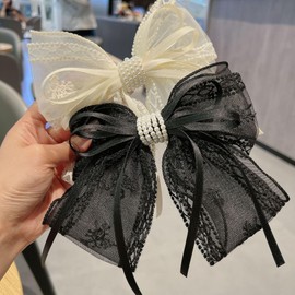HAIRUO Pearl Lace Bow Hair Clip for Women Teen Girls,Fashion Cute Bow Black Hair Clips Hair Accessories