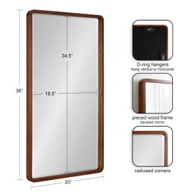Kate and Laurel McLean Modern Wood Framed Rounded Rectangle Wall Mirror, 20 x 36, Walnut Brown, Decorative Round Rectangular Mirror for Contemporary Wall Decor