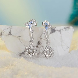 Qings Snowflake Earrings for Women 925 Sterling Silver Christmas Winter Ice Flower Cubic Zirconia Dangle Earrings Birthday Gifts for Women, Sterling Silver, Cubic Zirconia