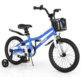BABY JOY Kids Bike, 18 Inch Children Bikes for Boys Girls Age 4-8 Years w/Training Wheels, Handbrake, Coaster Brake & Removable Basket, Kids Bicycle of Multiple Colors