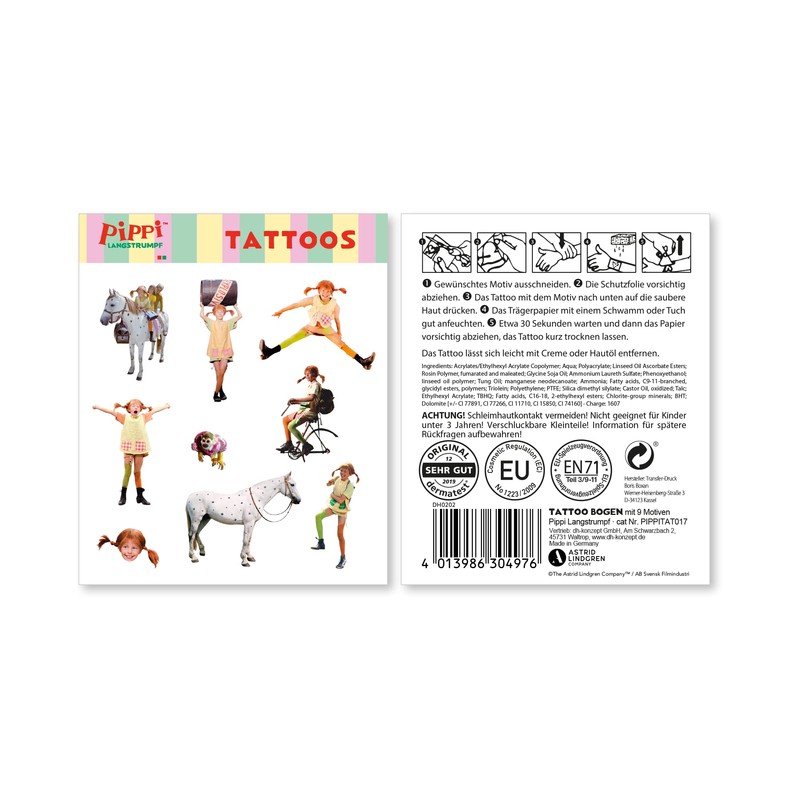 Pippi Longstocking Tattoos as Party Bags 1 Sheet // Pippi