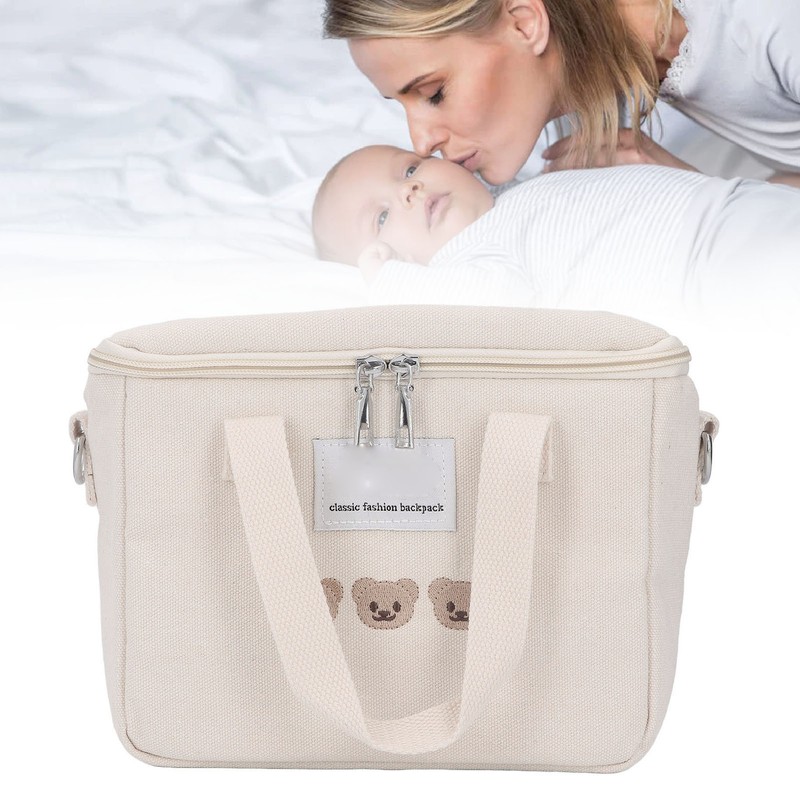 Diaper Shoulder Bag Oxford Cloth Large Capacity Embroidery Bear Pattern